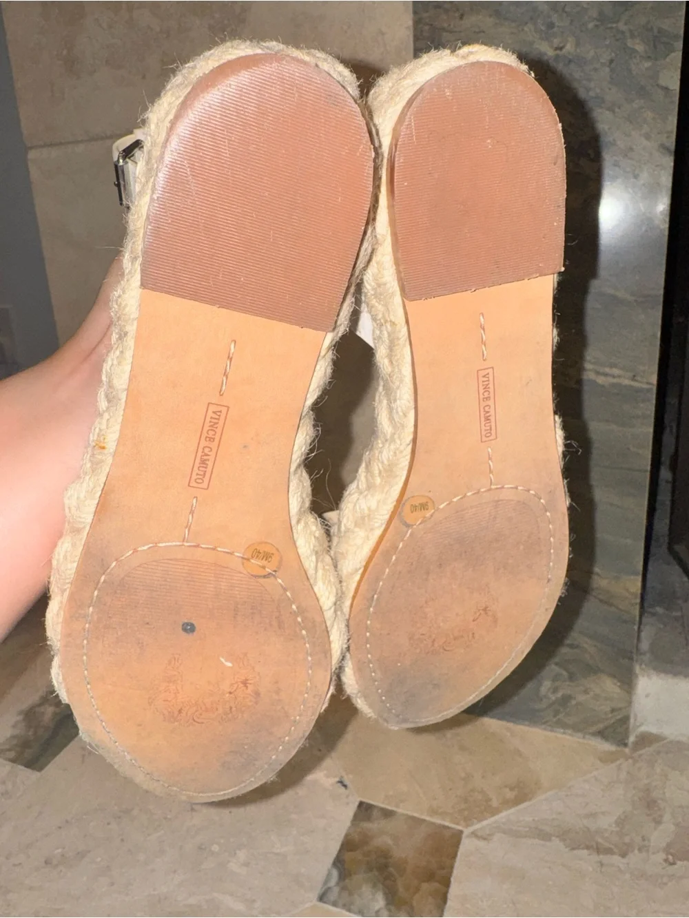 Vince Camuto Ivory Leather Espadrille Platform Sandals Size 9